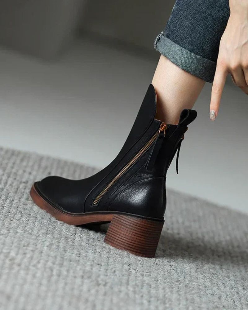 Penelope | Leather Block-Heel Boots