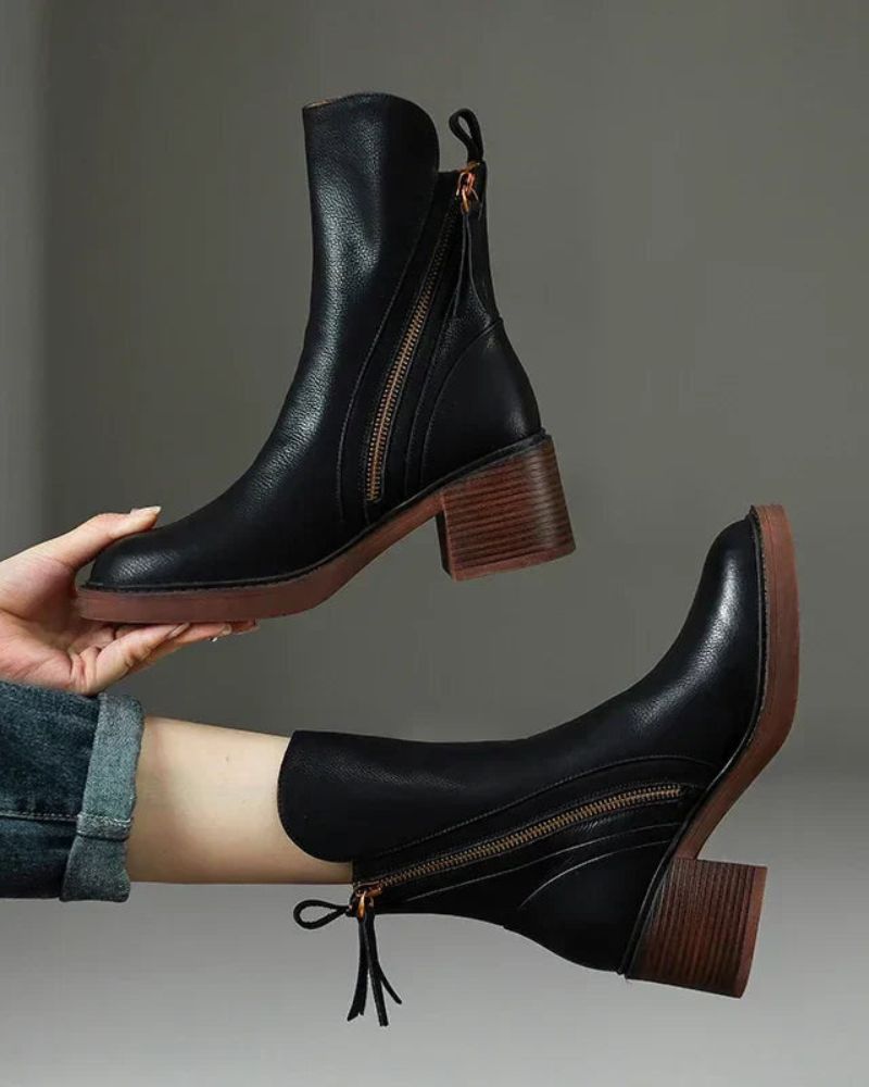 Penelope | Leather Block-Heel Boots