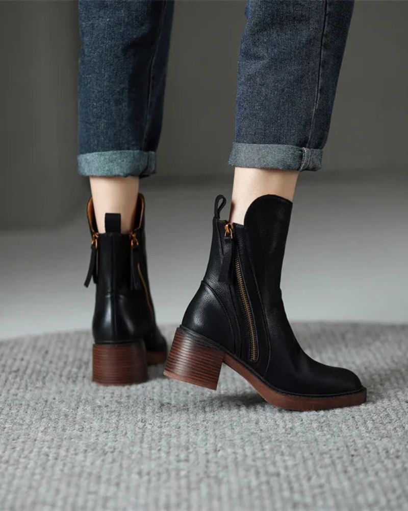 Penelope | Leather Block-Heel Boots