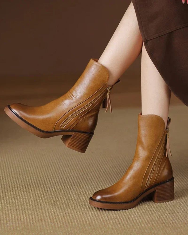 Penelope | Leather Block-Heel Boots