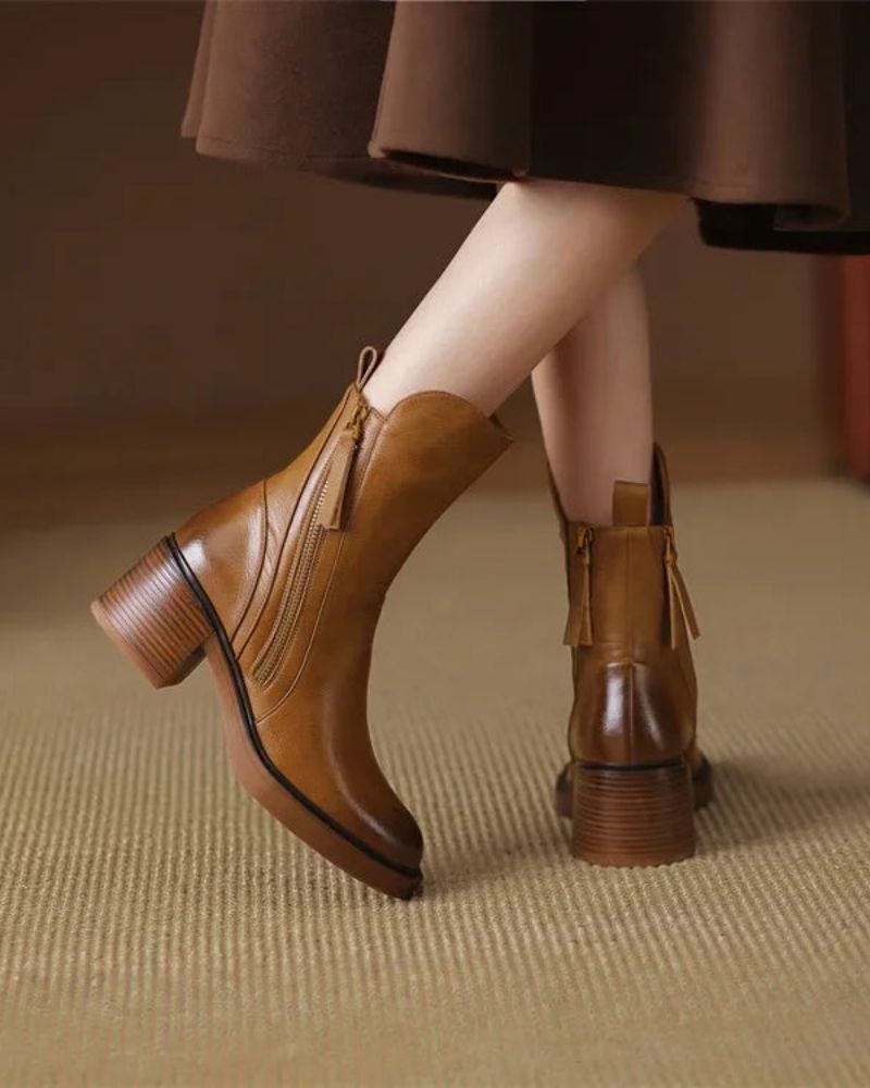 Penelope | Leather Block-Heel Boots