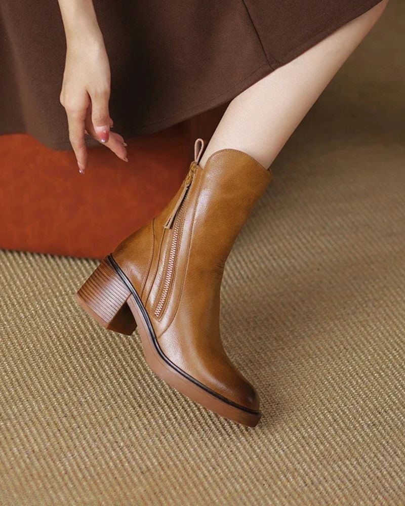 Penelope | Leather Block-Heel Boots
