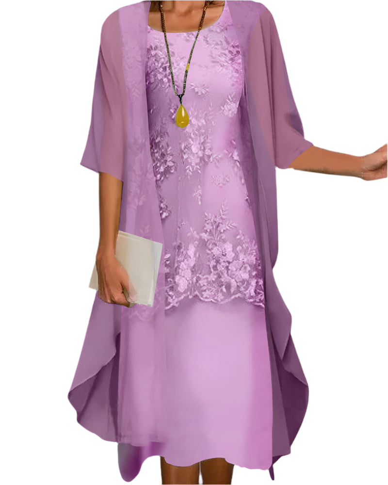 Caroline | Women's Wedding Guest Dress with Flowing Sheer Sleeves Midi Dress