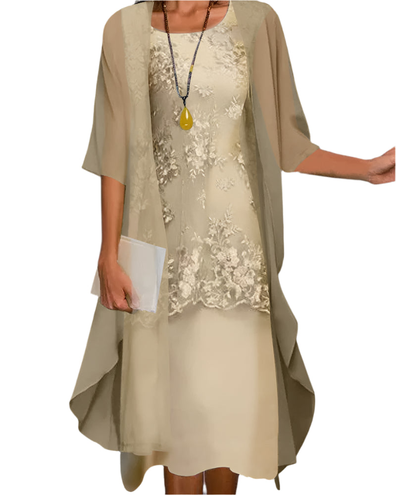 Caroline | Women's Wedding Guest Dress with Flowing Sheer Sleeves Midi Dress