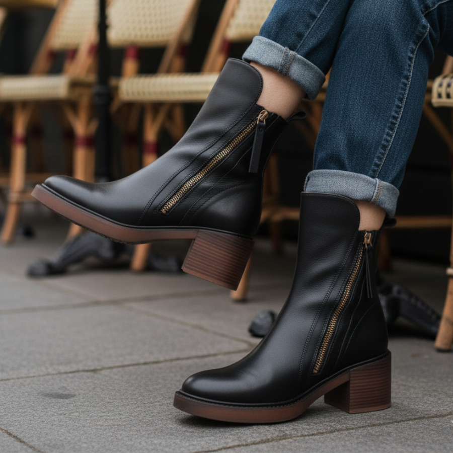 Penelope | Leather Block-Heel Boots