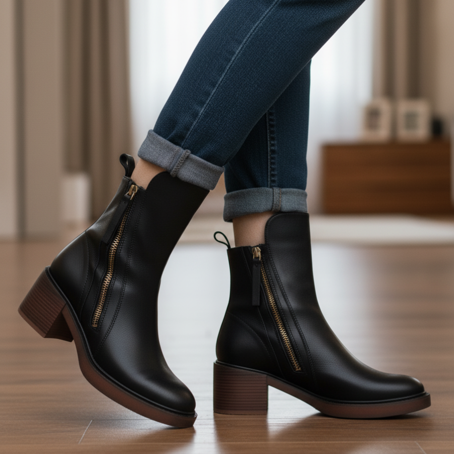 Penelope | Leather Block-Heel Boots
