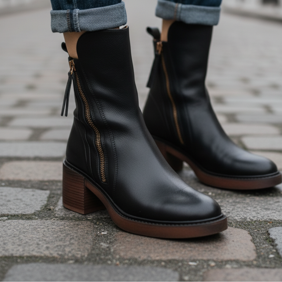 Penelope | Leather Block-Heel Boots