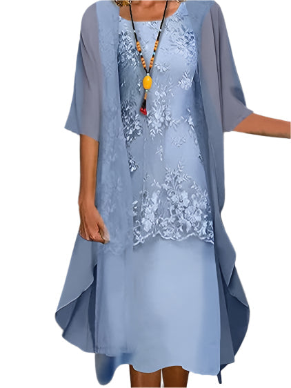 Caroline | Women's Wedding Guest Dress with Flowing Sheer Sleeves Midi Dress