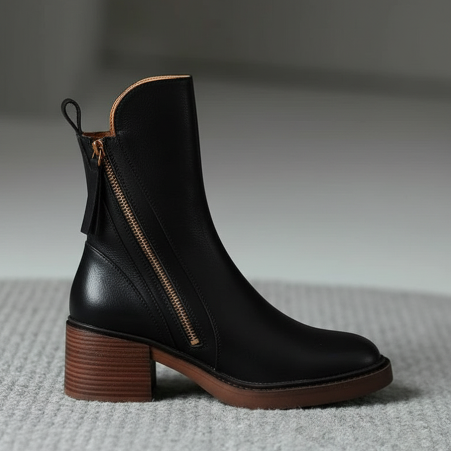 Penelope | Leather Block-Heel Boots