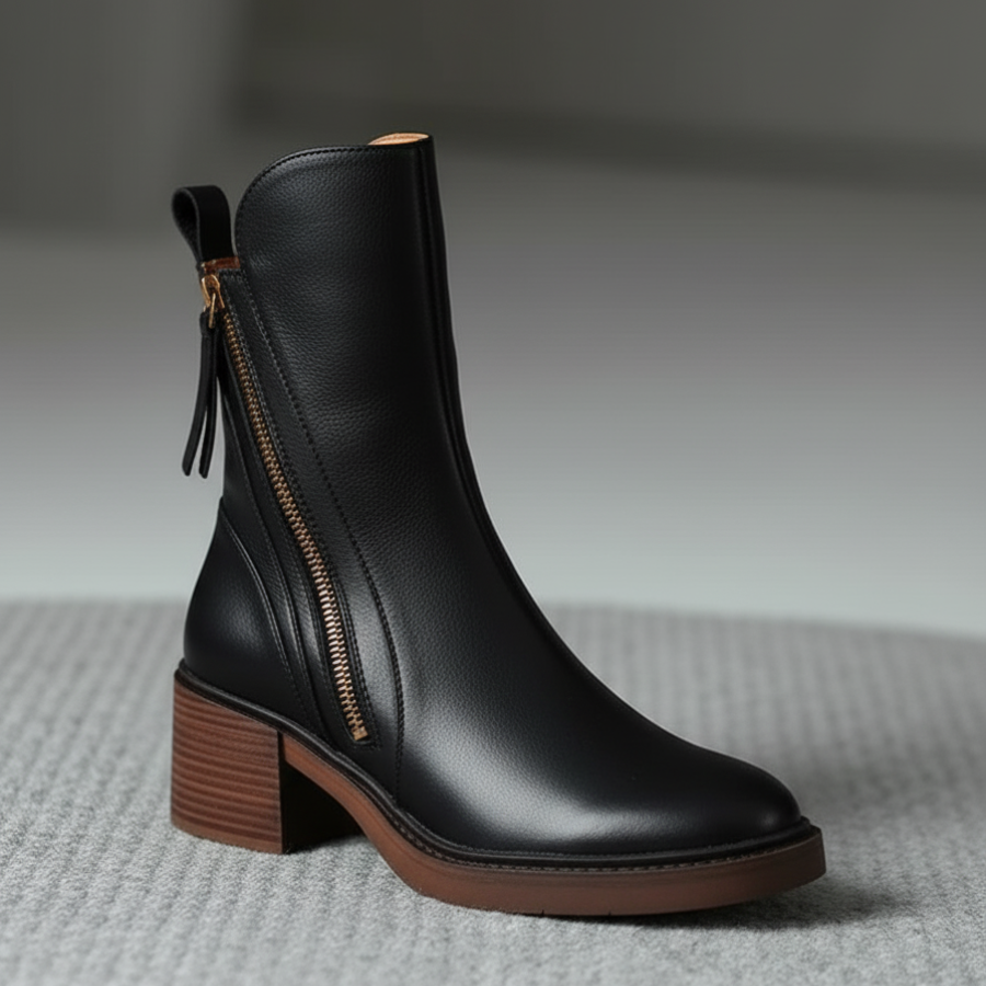 Penelope | Leather Block-Heel Boots