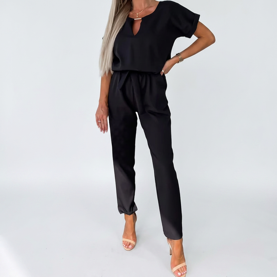 Clara | Elegant Short-Sleeve Keyhole Neck Jumpsuit