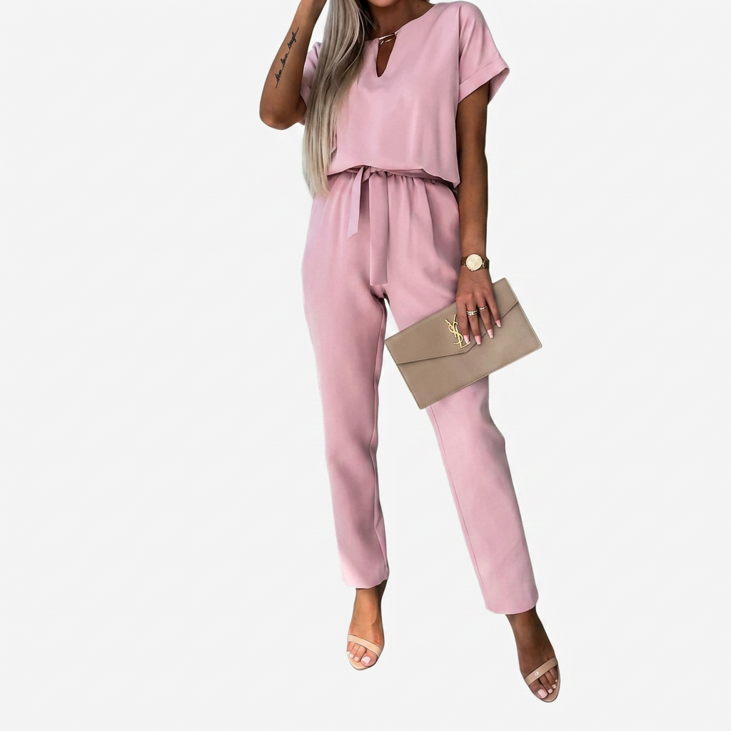 Clara | Elegant Short-Sleeve Keyhole Neck Jumpsuit