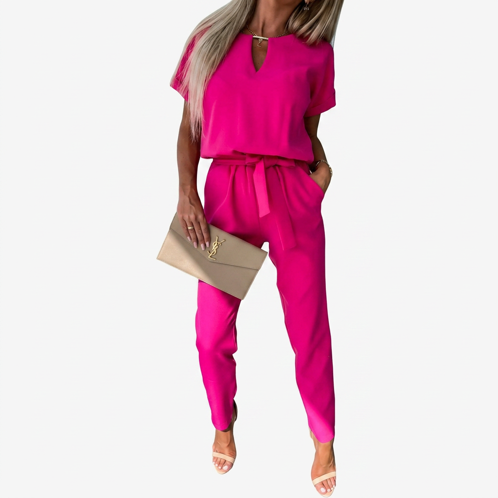 Clara | Elegant Short-Sleeve Keyhole Neck Jumpsuit