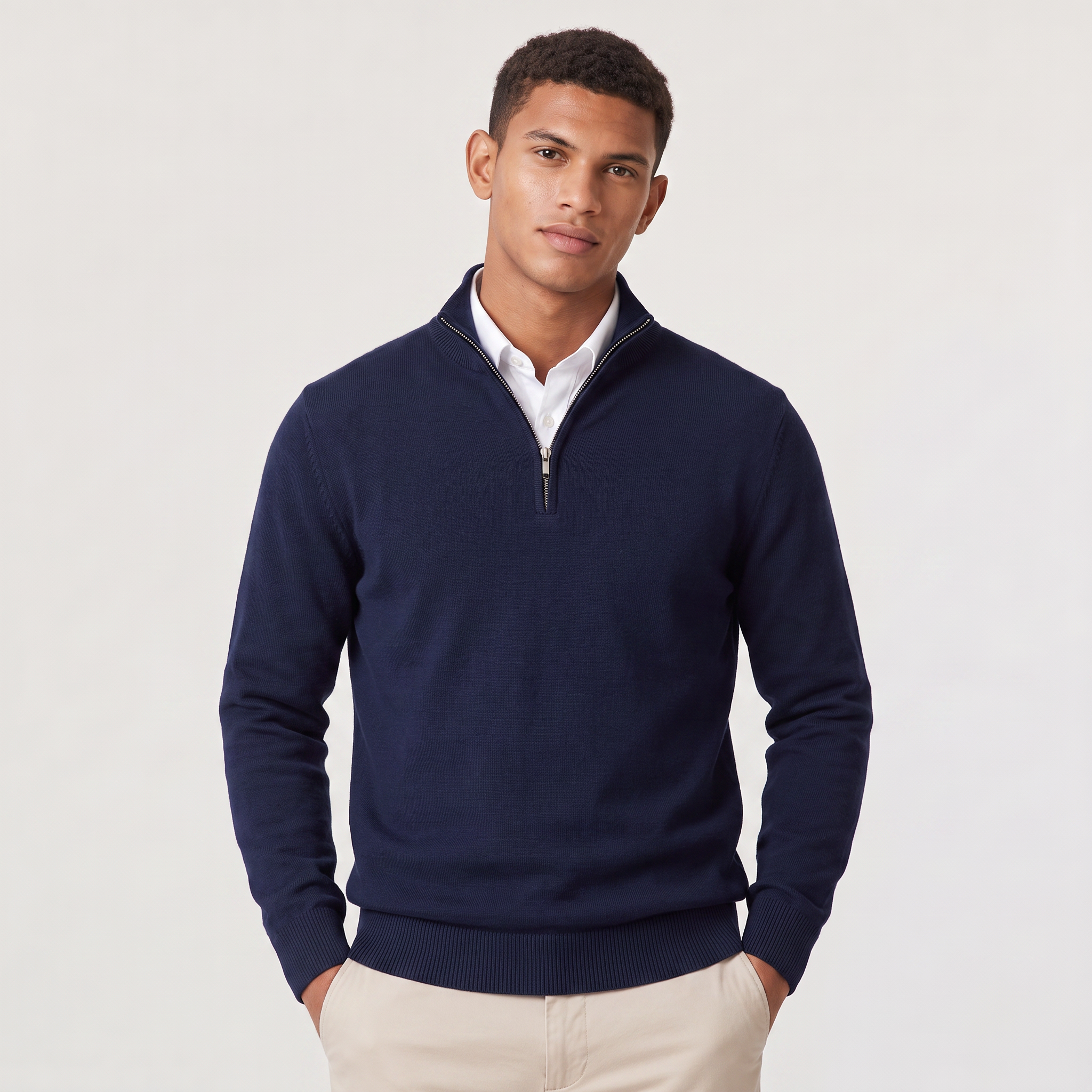 Men's Quarter Zip Sweater Knitted Stand Collar Long Sleeve Casual Autumn Layering Top