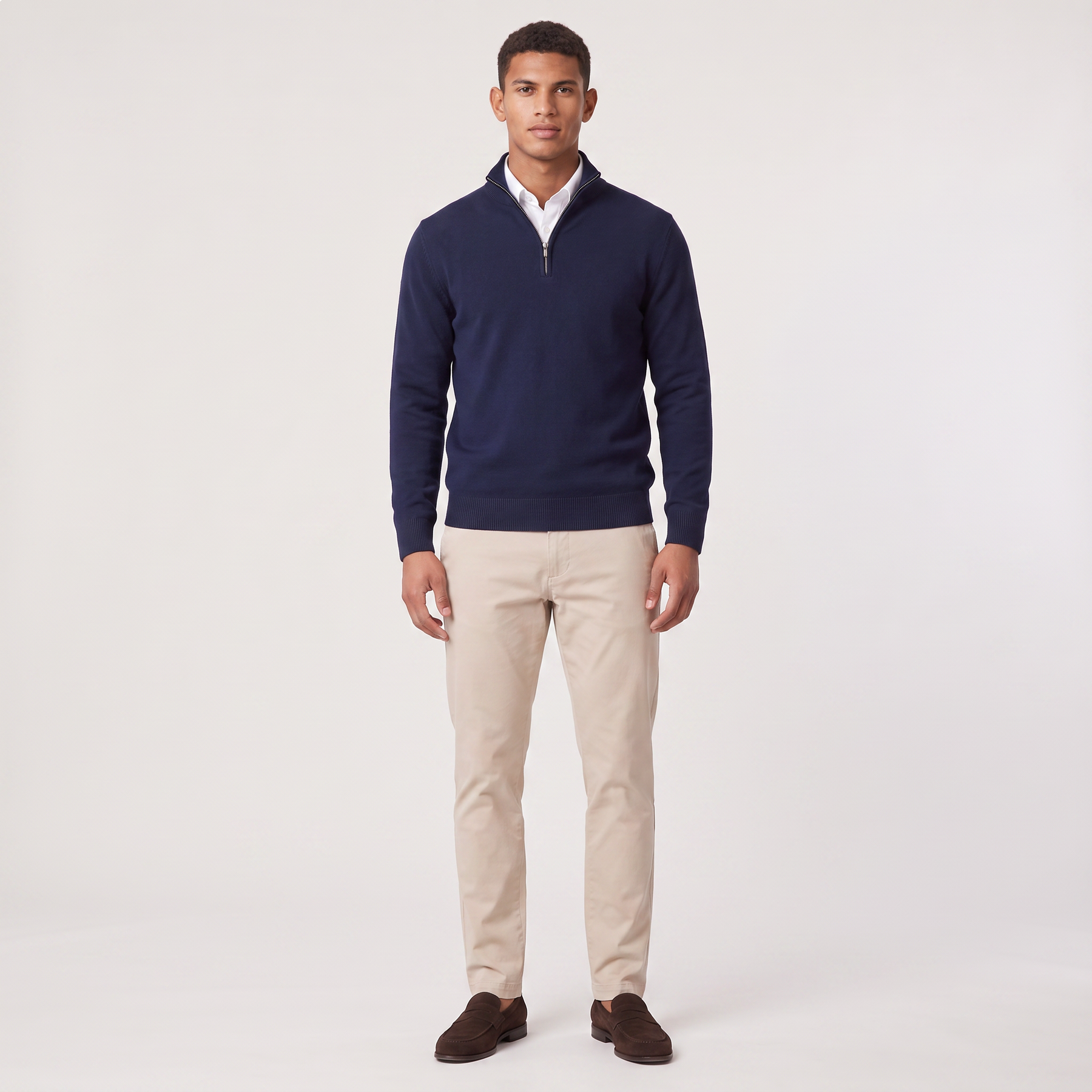 Men's Quarter Zip Sweater Knitted Stand Collar Long Sleeve Casual Autumn Layering Top