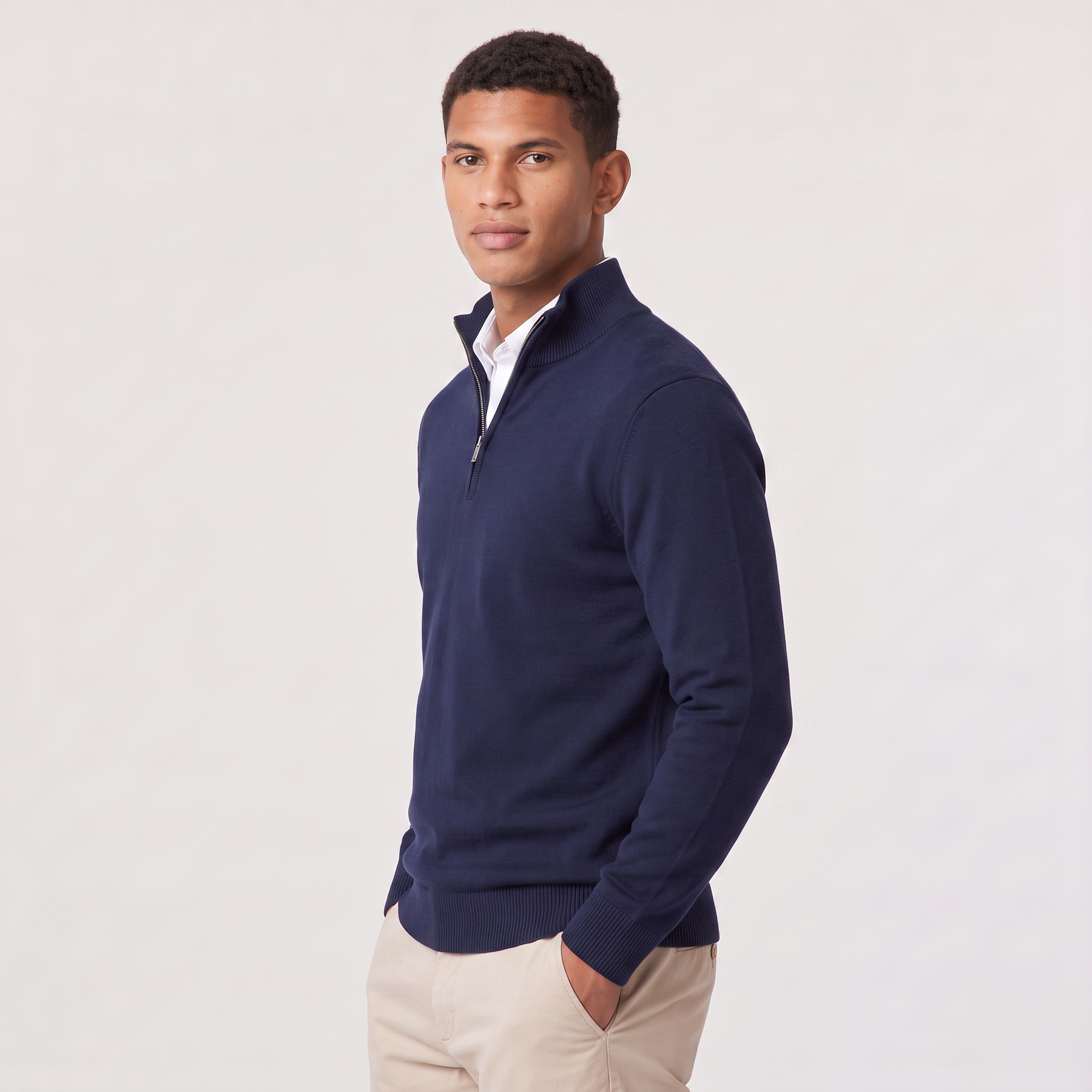 Men's Quarter Zip Sweater Knitted Stand Collar Long Sleeve Casual Autumn Layering Top