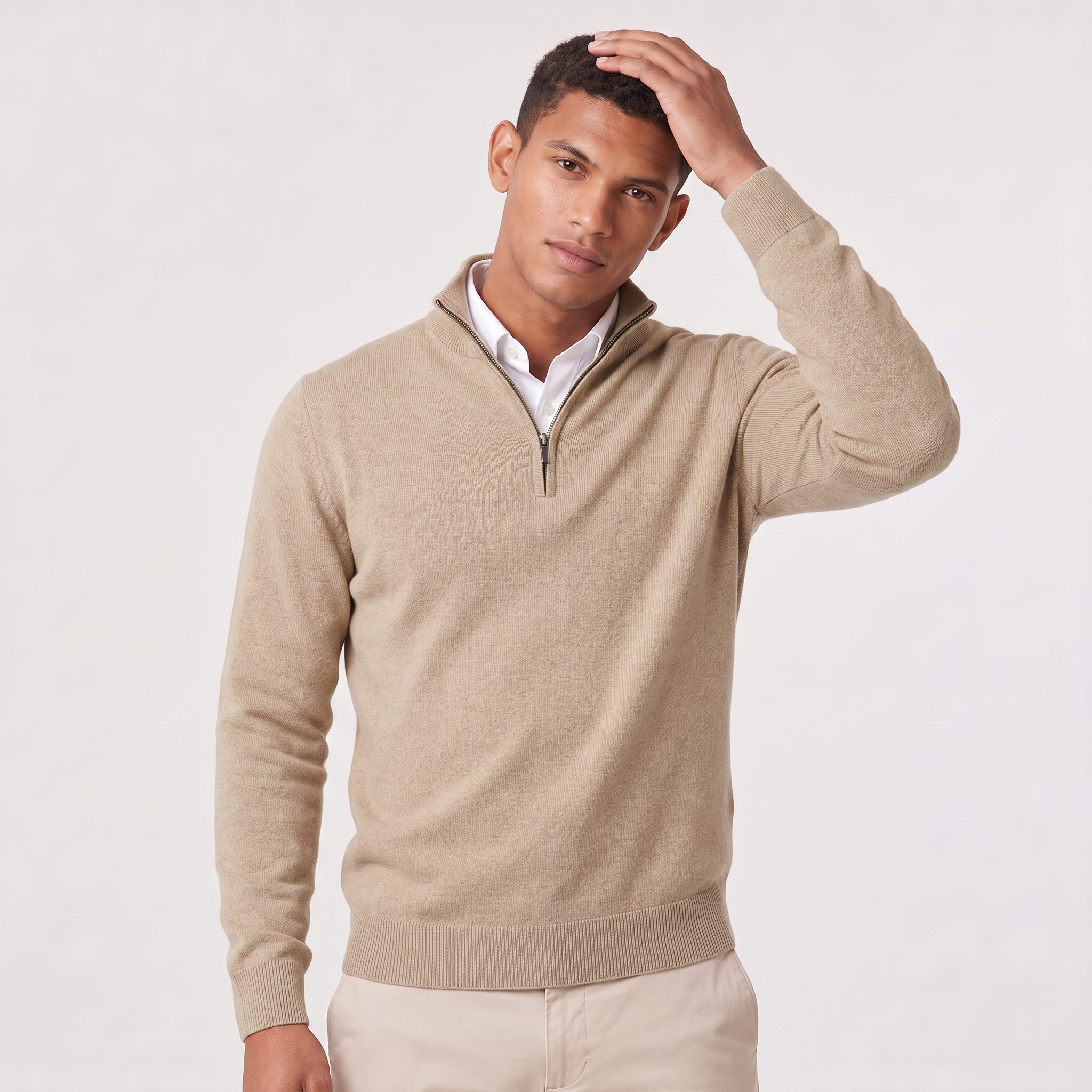 Men's Quarter Zip Sweater Knitted Stand Collar Long Sleeve Casual Autumn Layering Top