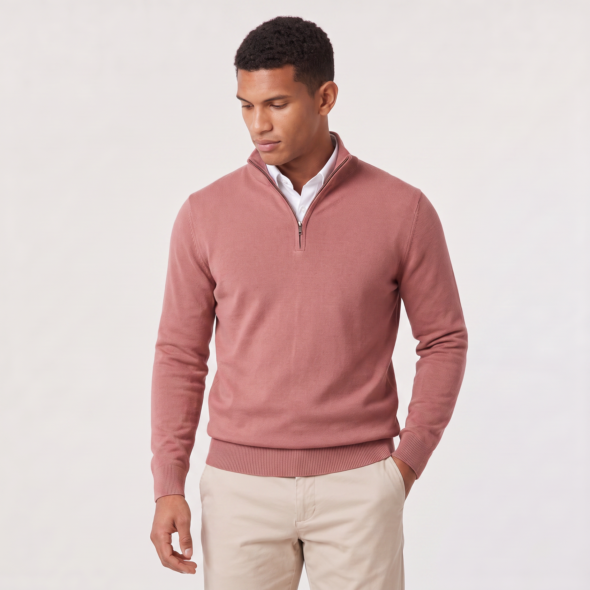 Men's Quarter Zip Sweater Knitted Stand Collar Long Sleeve Casual Autumn Layering Top