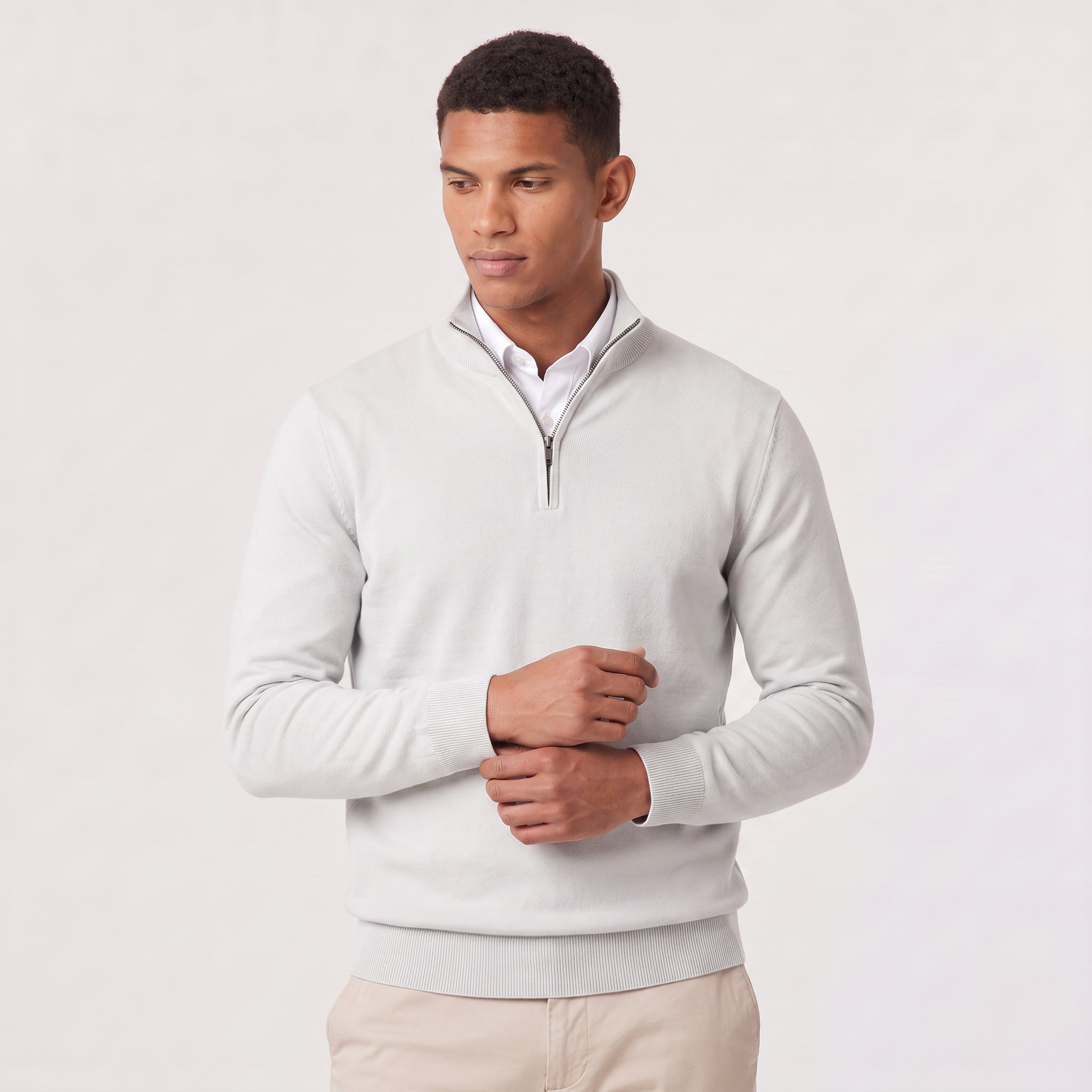 Men's Quarter Zip Sweater Knitted Stand Collar Long Sleeve Casual Autumn Layering Top