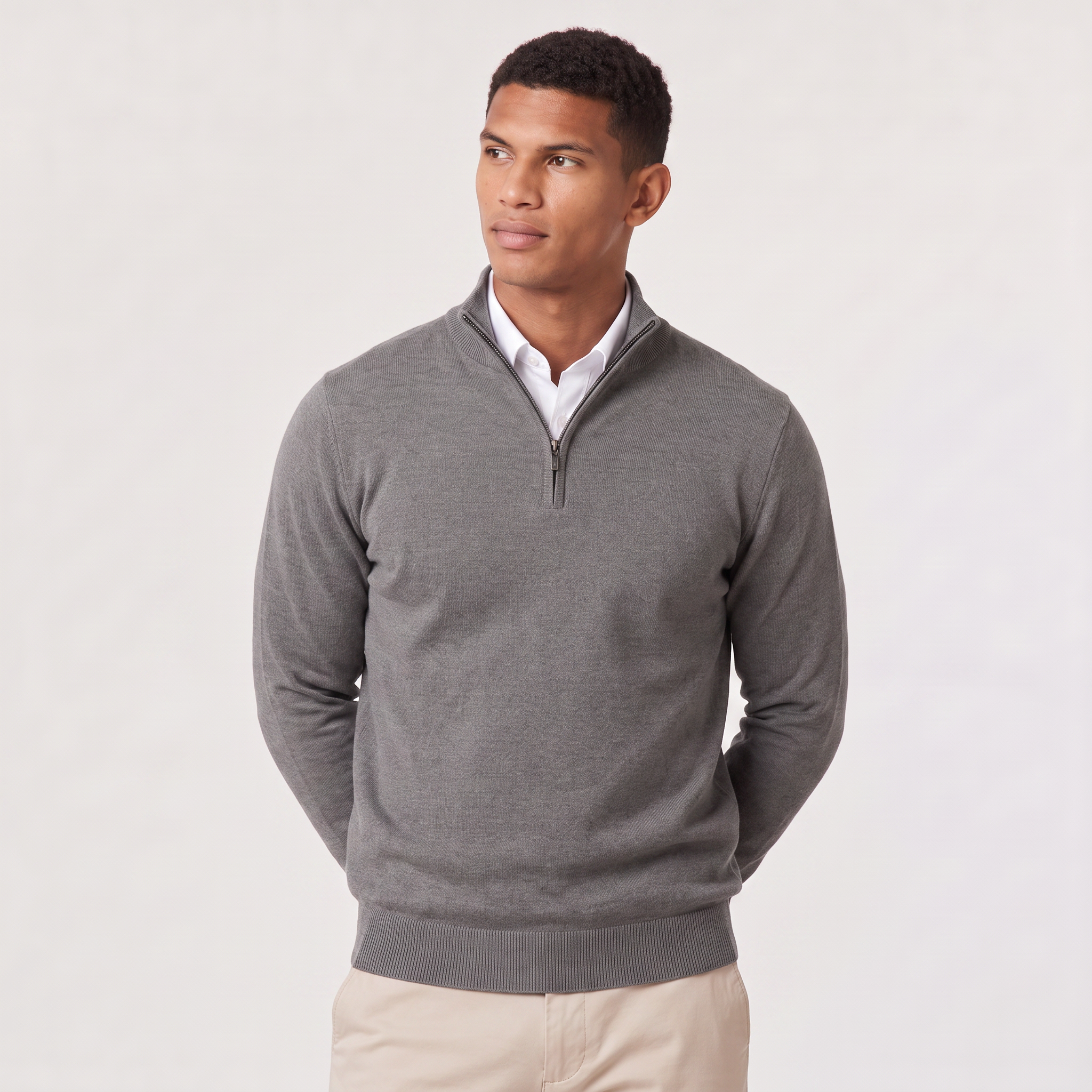 Men's Quarter Zip Sweater Knitted Stand Collar Long Sleeve Casual Autumn Layering Top