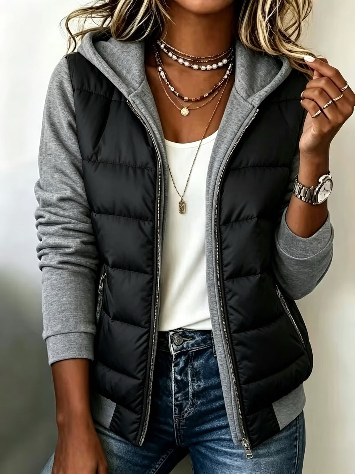 Nina | Quilted Colour-Block Hooded Jacket