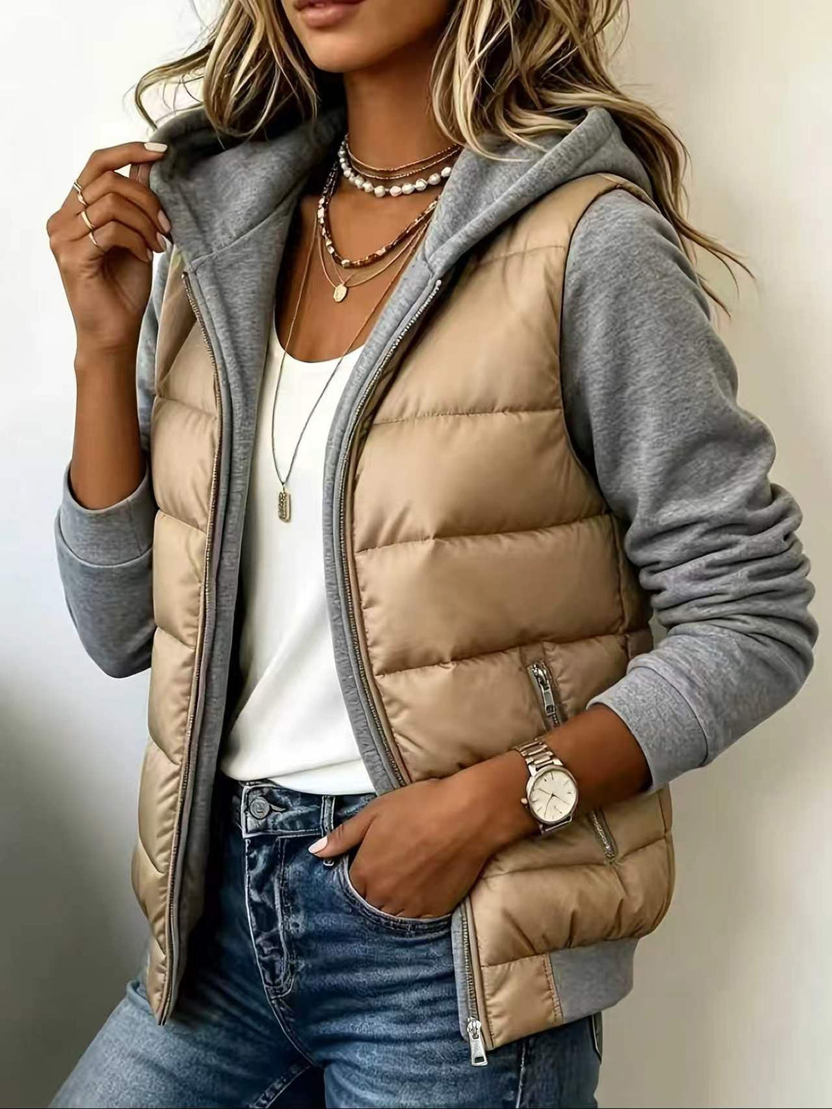 Nina | Quilted Colour-Block Hooded Jacket