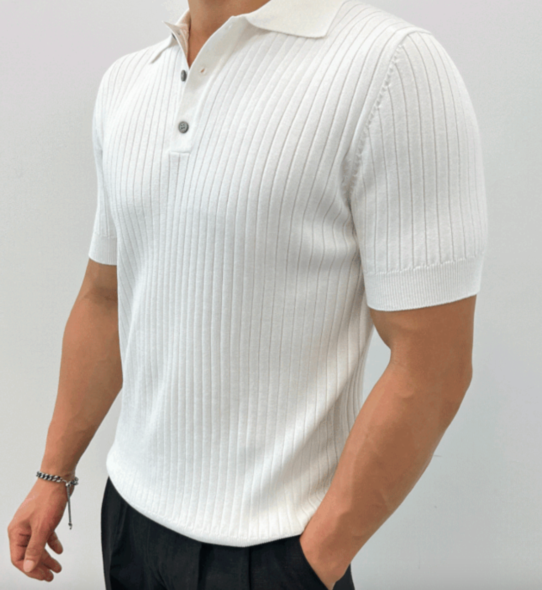 Ribbed Knit Polo