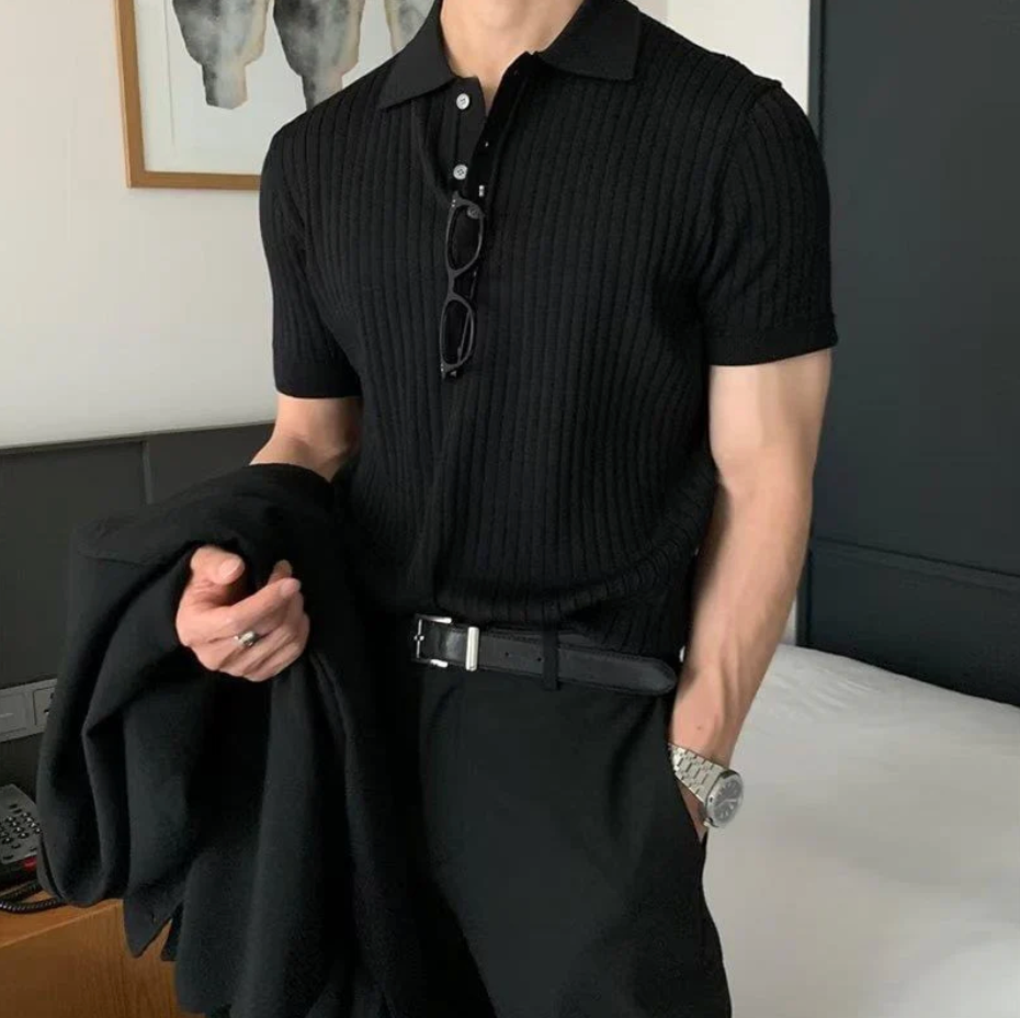 Ribbed Knit Polo
