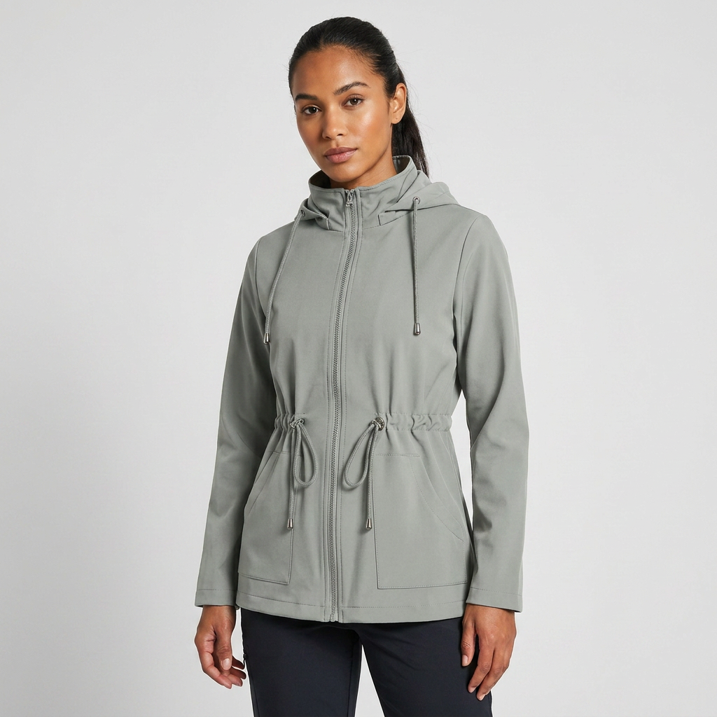 Qing - Casual Drawstring Waist Zip-Up Hooded Jacket