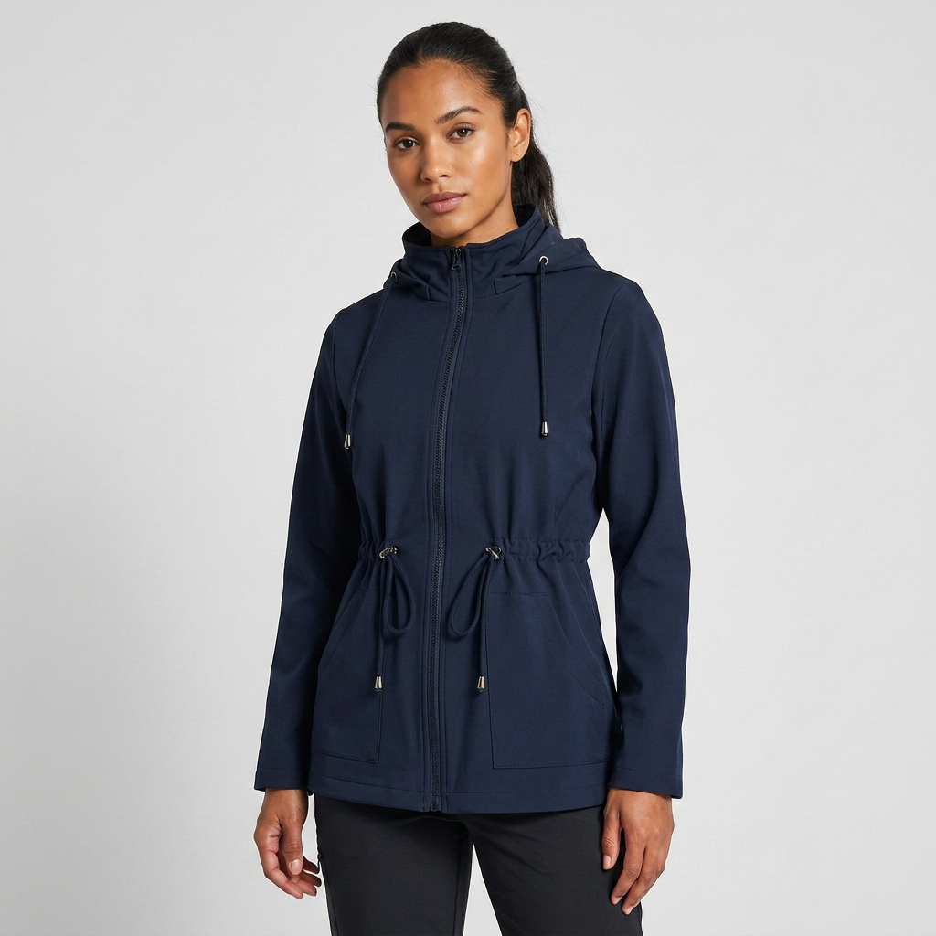 Qing - Casual Drawstring Waist Zip-Up Hooded Jacket