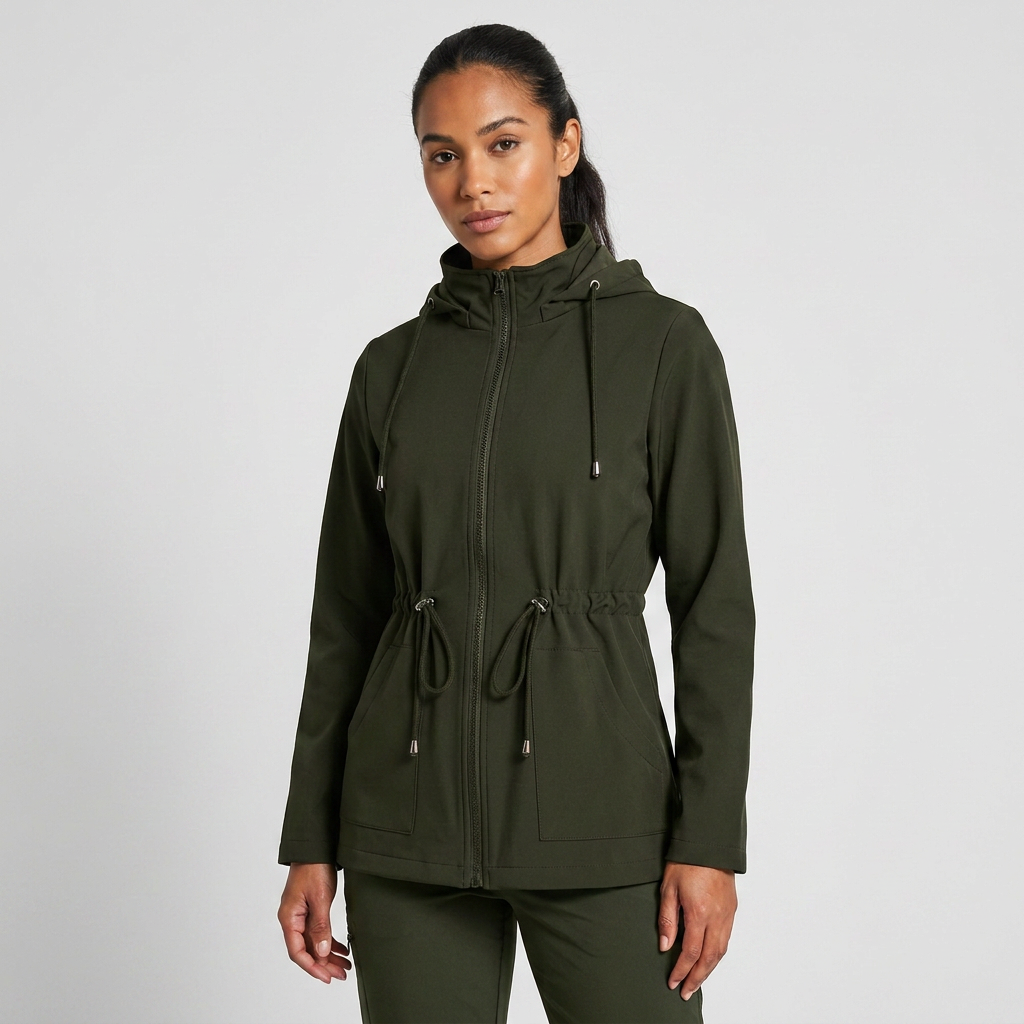 Qing - Casual Drawstring Waist Zip-Up Hooded Jacket