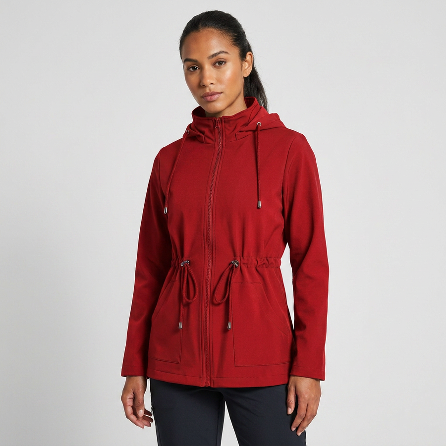 Qing - Casual Drawstring Waist Zip-Up Hooded Jacket