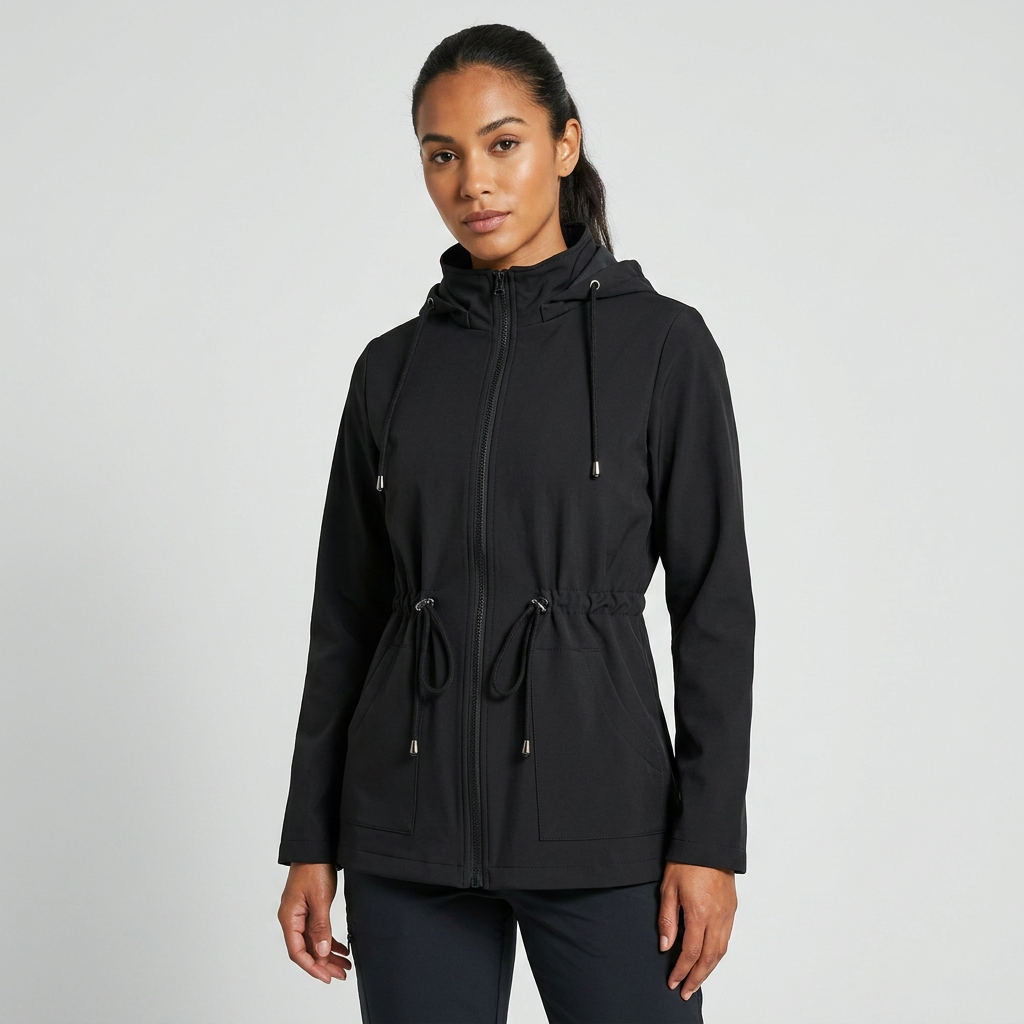 Qing - Casual Drawstring Waist Zip-Up Hooded Jacket