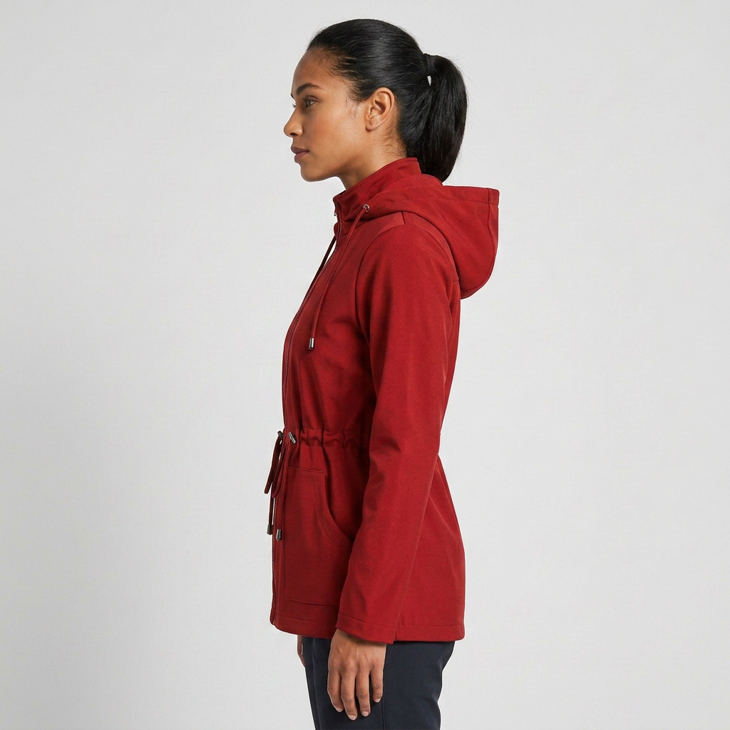 Qing - Casual Drawstring Waist Zip-Up Hooded Jacket