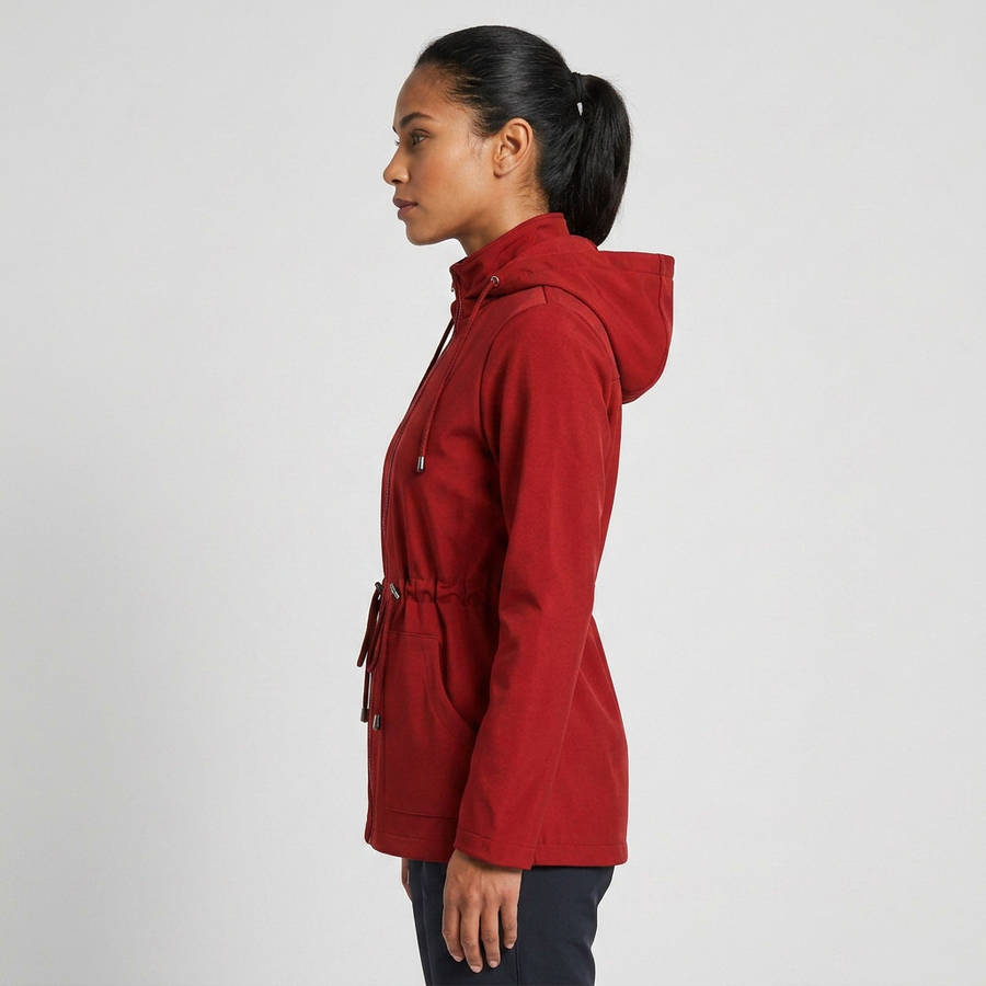 Qing - Casual Drawstring Waist Zip-Up Hooded Jacket