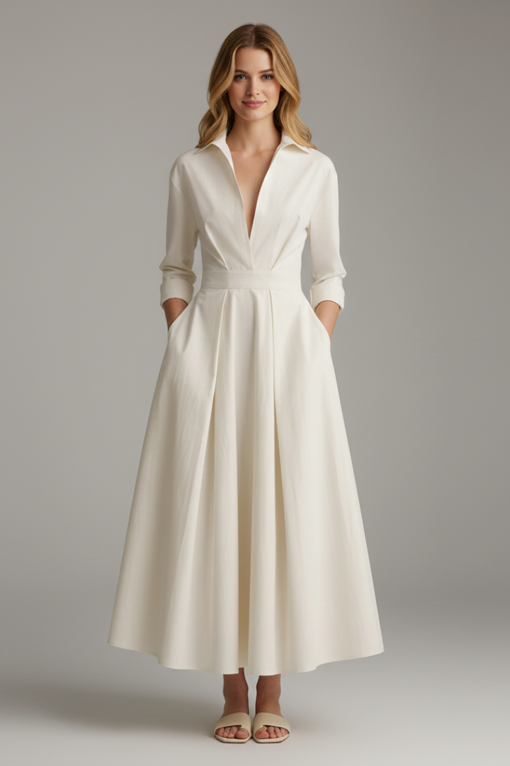 Sarah | Women’s Button Front Collared Midi Dress