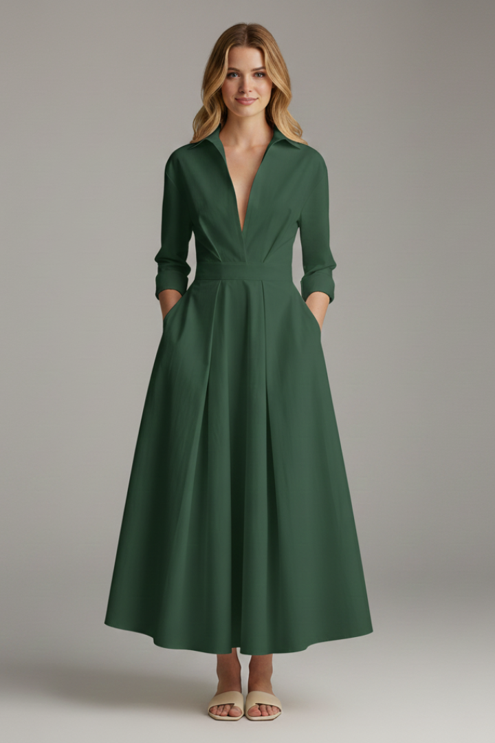 Sarah | Women’s Button Front Collared Midi Dress