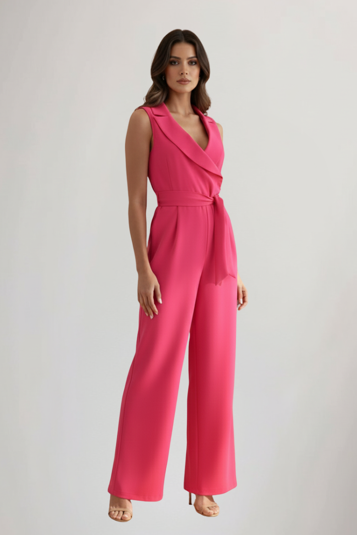 Kimberly | Women’s V-Neck Sleeveless Tie-Waist Jumpsuit