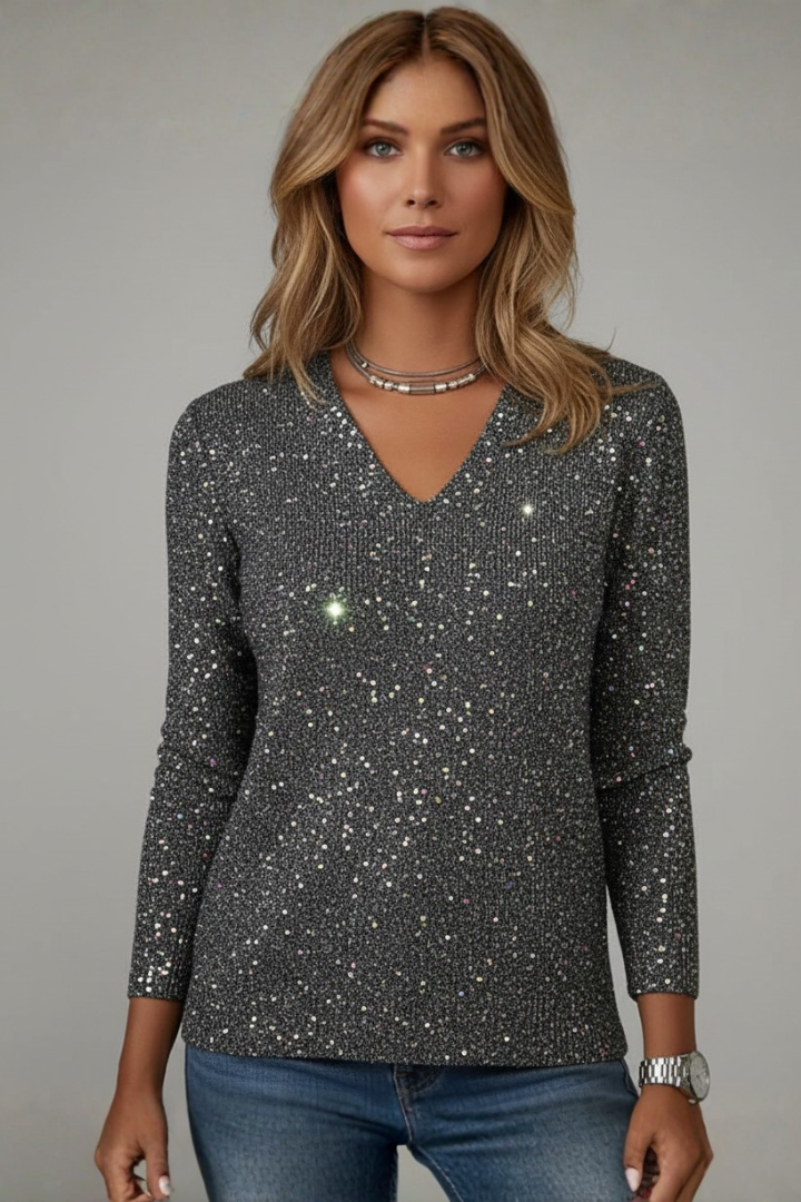 Samantha | Women’s Sequin V-Neck Long Sleeve Jumper