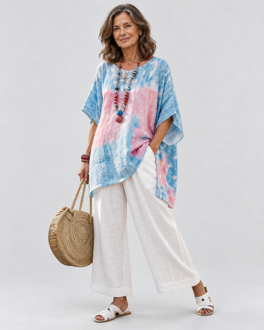 Vanessa | Comfortable Relaxed Linen Top & Striped Bamboo Trousers