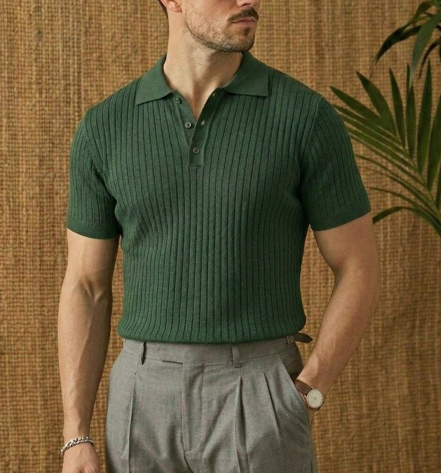 Ribbed Knit Polo