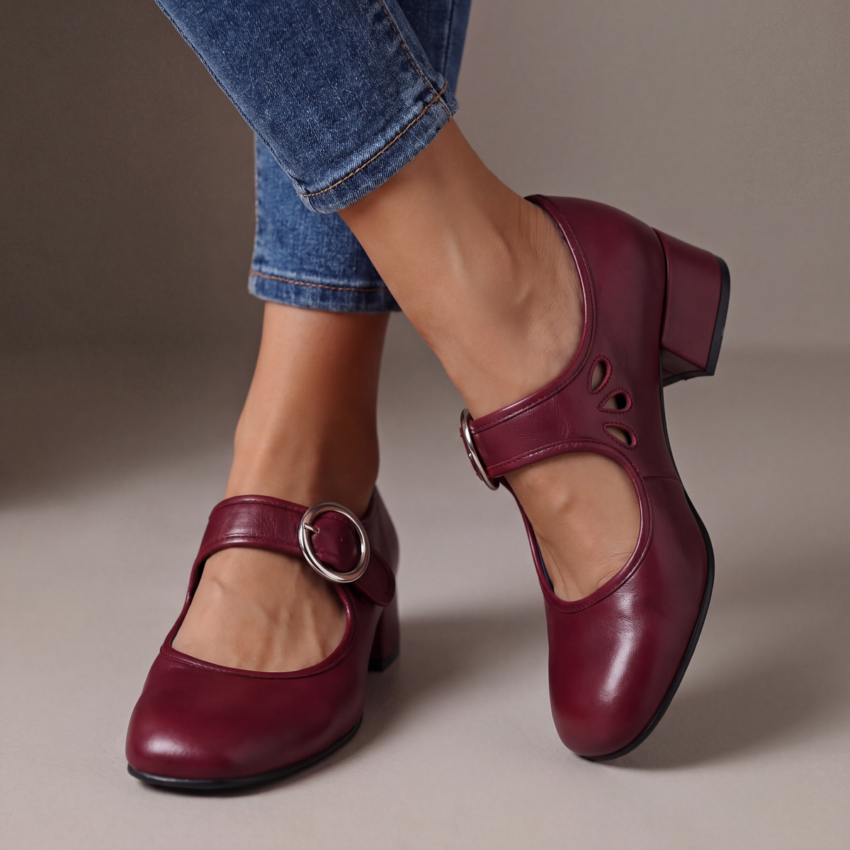Veronica | Leather Block-Heel Mary Jane Shoes