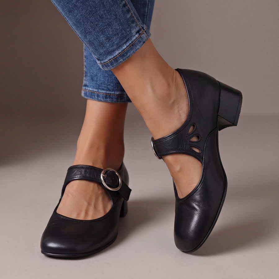 Veronica | Leather Block-Heel Mary Jane Shoes